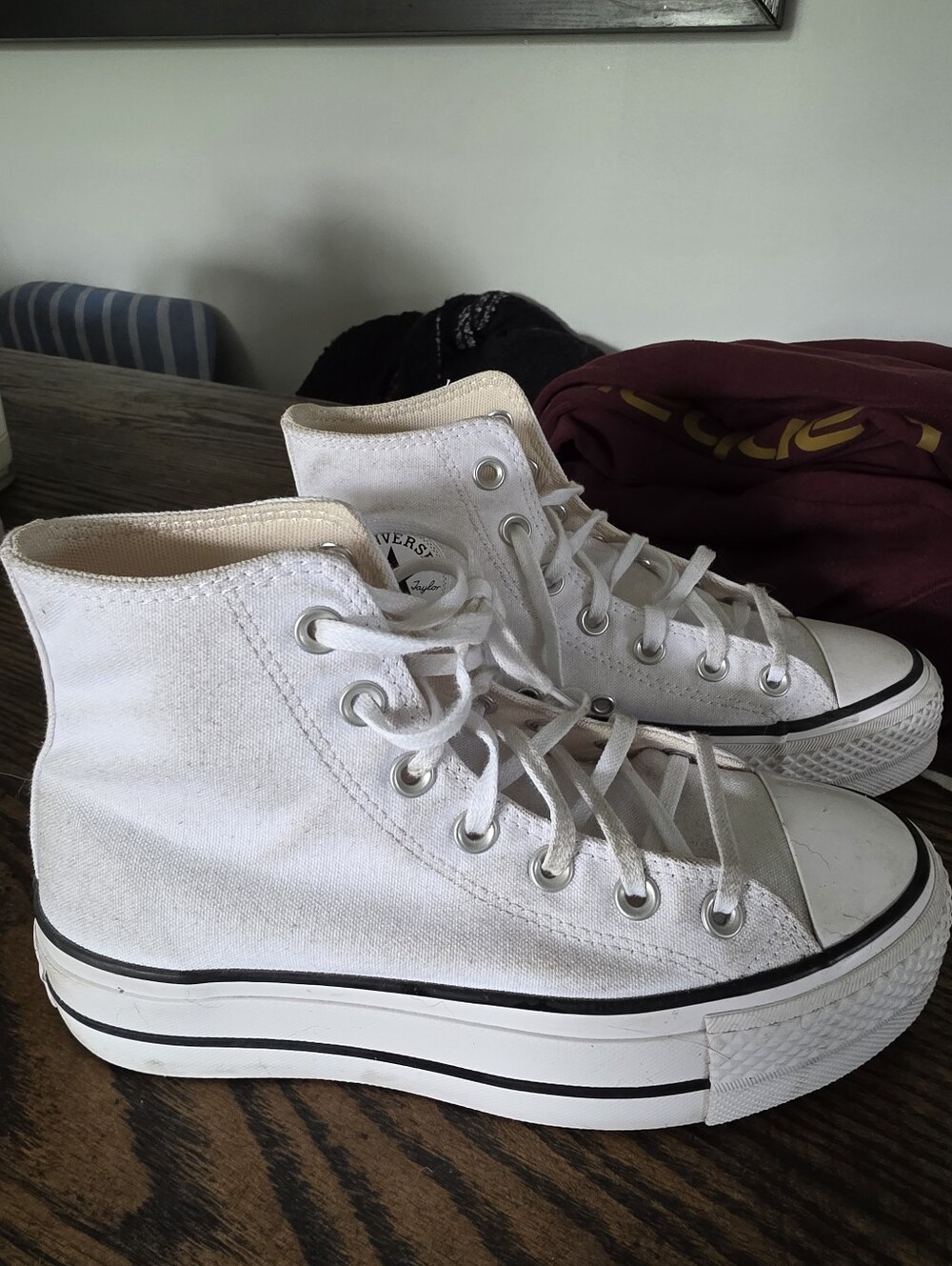 Canvas High-Top Platform Sneakers - White